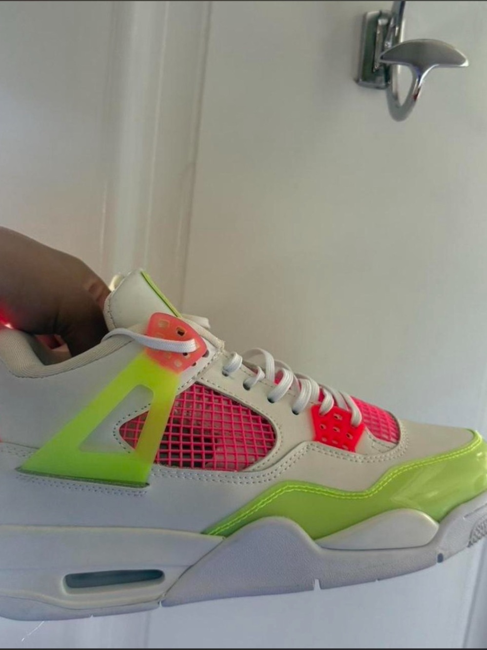 Jordan White Sneaker with Neon Pink & Lime Accents